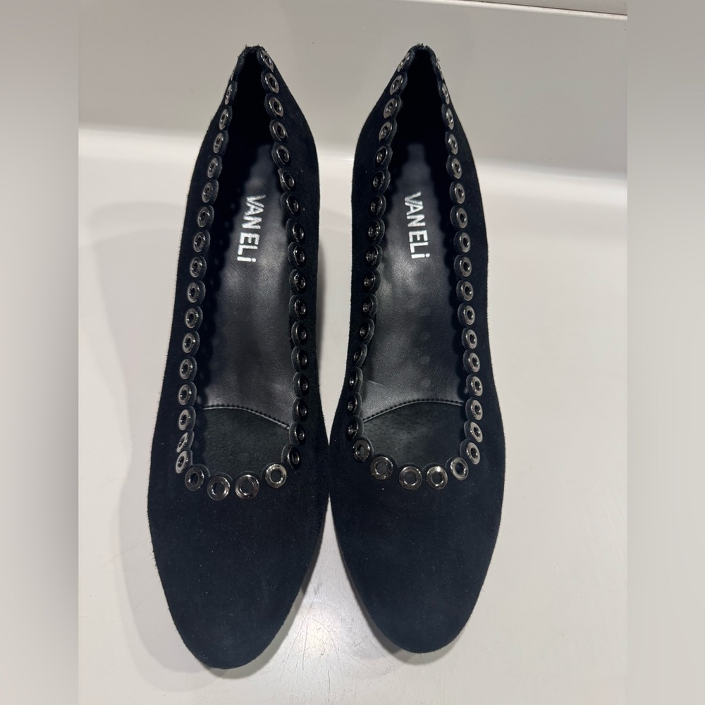 Vaneli Deana Black Suede Wedge Heels (Women) Size 7M
